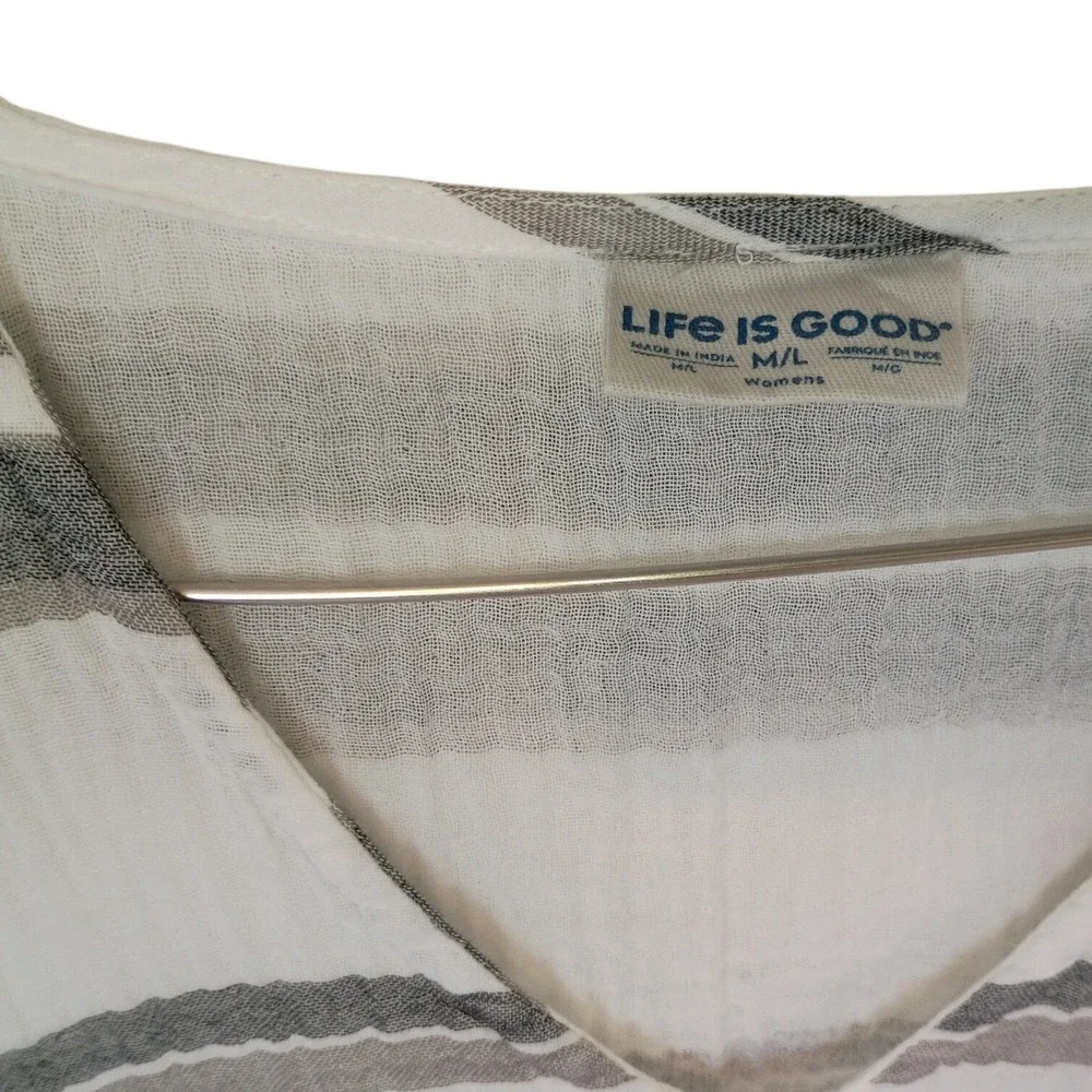 Life is Good Womens White Grey Striped Cotton Gauze Kaftan Cover Up‎ M/L